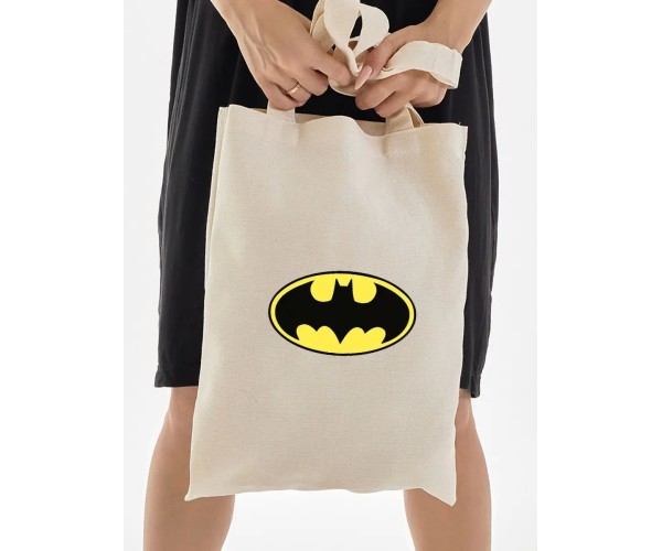 Сумка шоппер бежевый с принтом Бэтмен Batman бетмен унисекс
