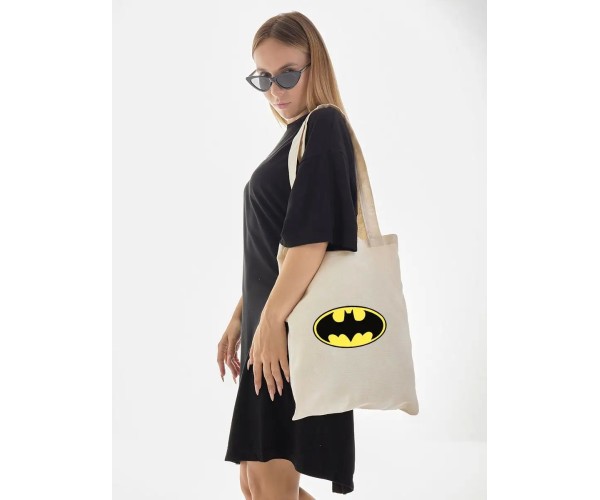 Сумка шоппер бежевый с принтом Бэтмен Batman бетмен унисекс