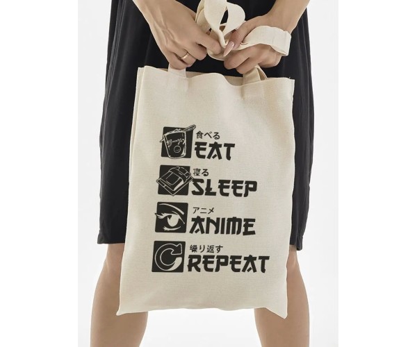 Эко сумка шоппер тканевая с принтом Eat sleep anime repeat