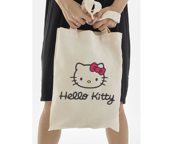 Сумка шоппер бежевый Аниме Hello Kitty Куроми дрейн тканевая
