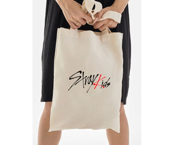 Сумка шоппер бежевый с принтом Stray Kids k-pop style к-поп
