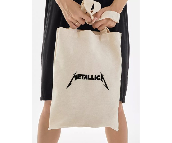 Шоппер Metallica металлика логотип бежевый сумка с принтом