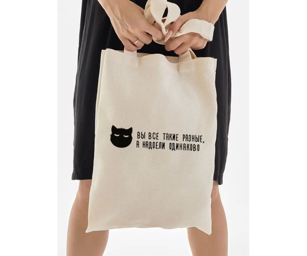 Эко сумка шоппер с принтом мемом надписями котом без молнии