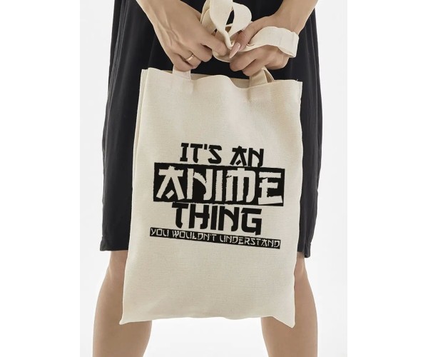 Эко сумка шоппер аниме бежевый с принтом без молнии