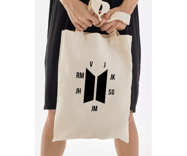 Шоппер BTS logo БТС V JK SG JM JH RM J army бежевый сумка
