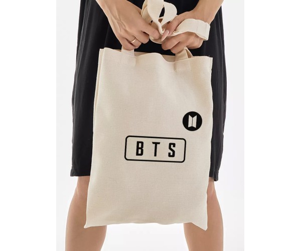 Шоппер BTS logo к-поп БТС логотип k-pop лого бежевый сумка