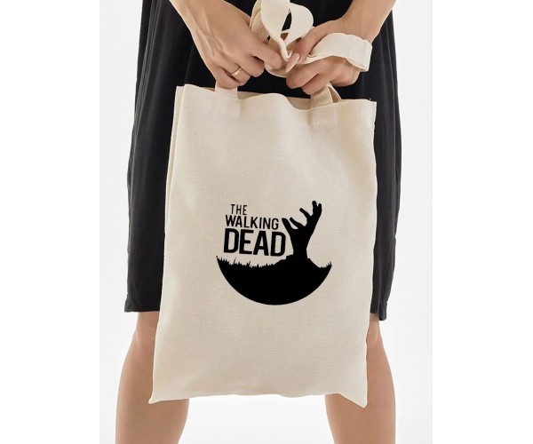 Эко сумка шоппер бежевый с принтом надписью Ходячие мертвецы