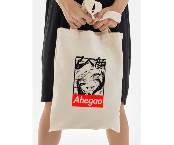 Сумка шоппер аниме бежевый с принтом хентай ahegao hentai