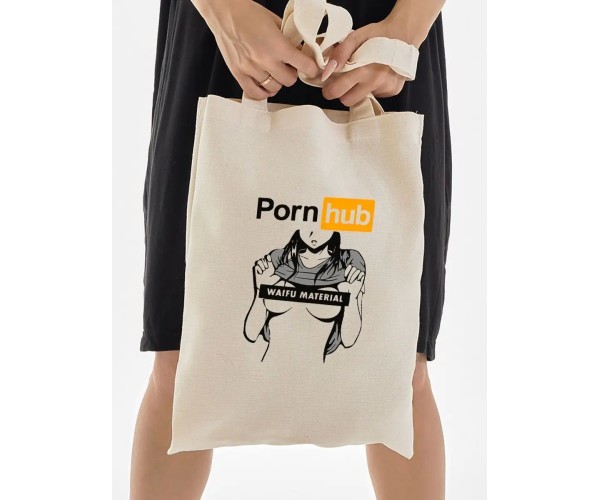 Эко сумка шоппер бежевый аниме принт хентай pornhub waifu