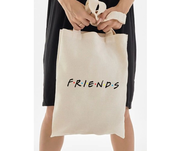 Эко сумка шоппер бежевый с принтом надписью Friends унисекс
