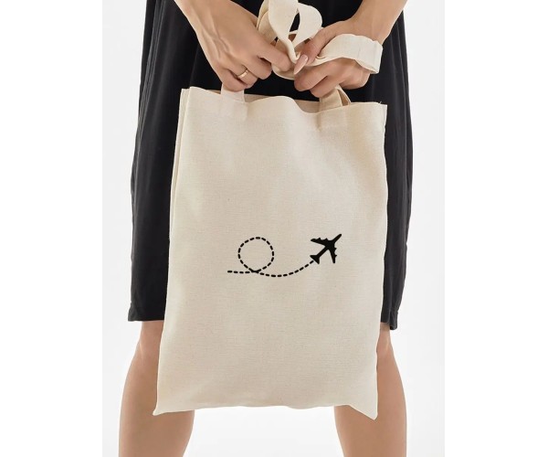 Эко сумка шоппер бежевый аниме с принтом самолет airplane