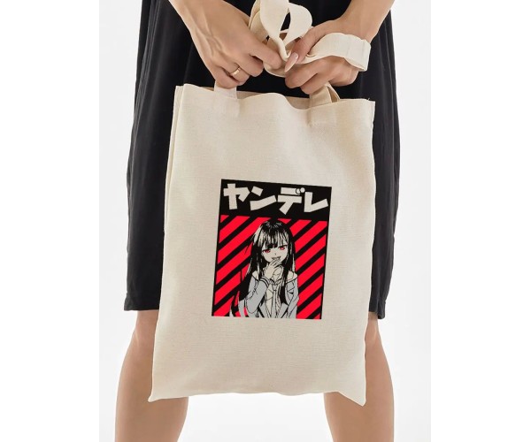 Сумка шоппер аниме тян бежевый с принтом манга anime тянка