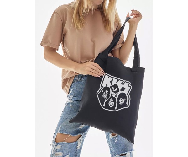 Шоппер Kiss Кисс участники черный сумка с принтом рок