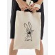 Сумка шоппер бежевый с принтом рисунком злой заяц кролик мем