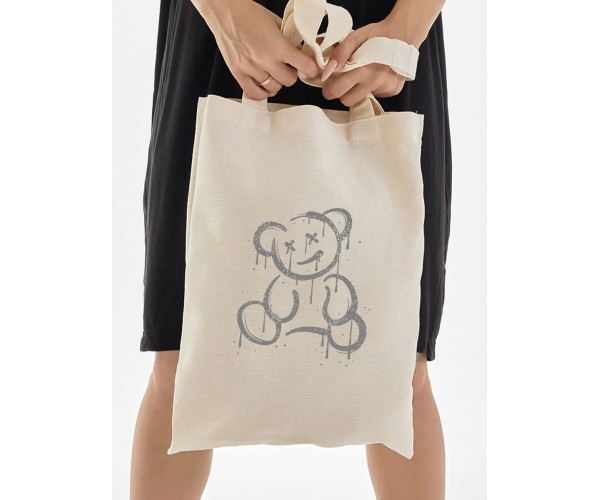 Эко сумка шоппер бежевый принт Мишка Тедди граффити teddy