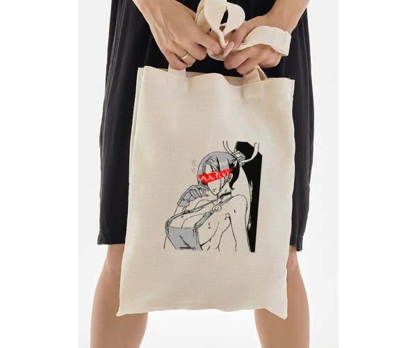 Эко сумка шоппер бежевый аниме тян с принтом хентай anime