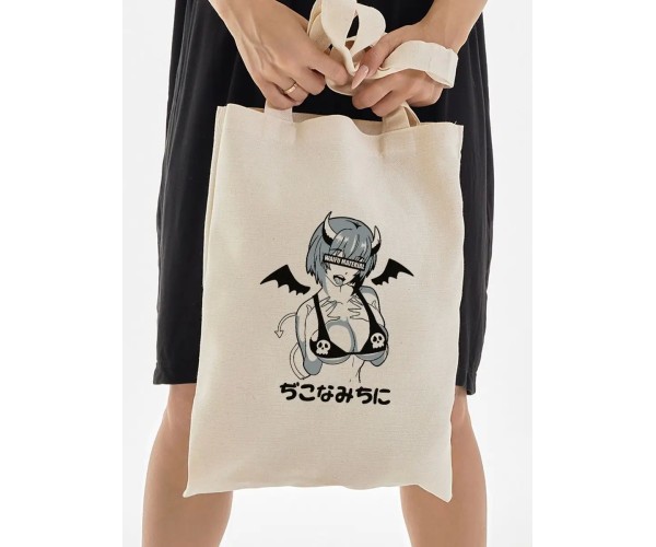 Эко сумка шоппер бежевый с принтом аниме тян ахегао хентай
