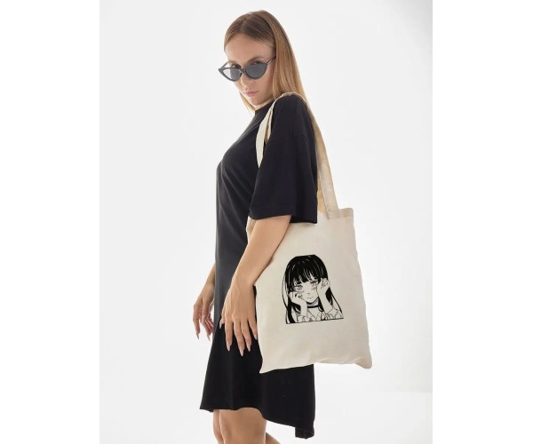 Эко сумка шоппер бежевый с принтом аниме тян kawaii унисекс