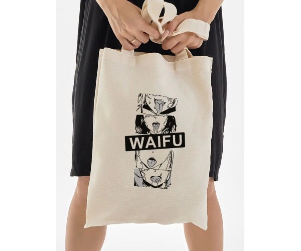Эко сумка шоппер бежевый с принтом хентай аниме тян ахегао