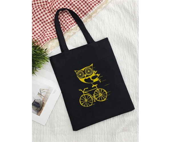Эко сумка шоппер хозяйственная с рисунком Сова на велосипеде
