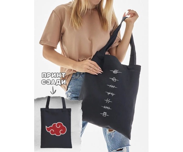 Эко сумка шоппер аниме черный с принтом без молнии