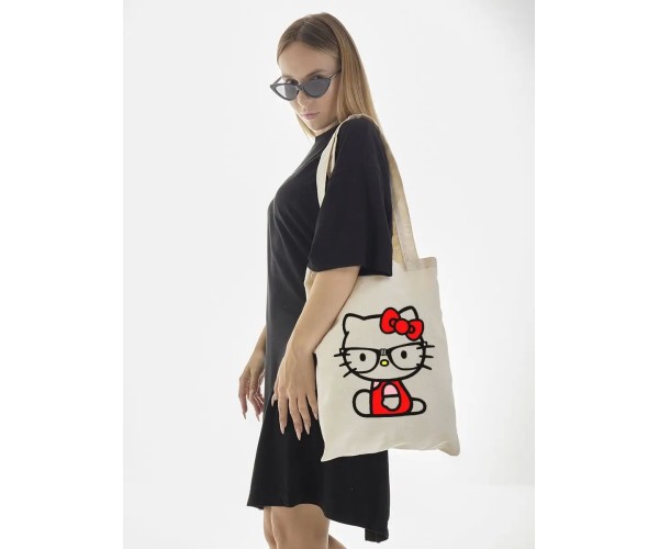 Сумка шоппер бежевый Аниме Hello Kitty Куроми дрейн тканевая