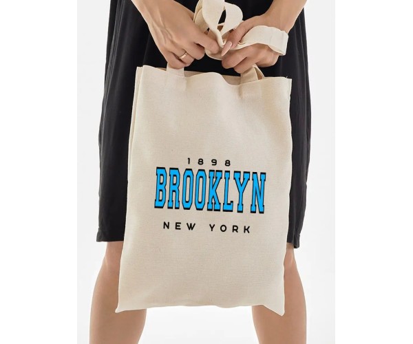 Шоппер Brooklyn New York y2k бежевый эко сумка с принтом