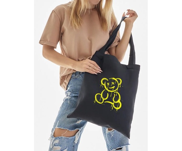 Эко сумка шоппер черный принт Мишка Тедди граффити teddy
